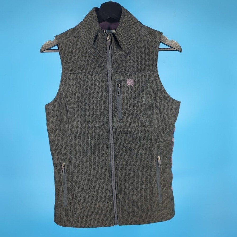 Cinch Women Grey Herringbone Bonded Softshell Concealed Carry Vest Size Small